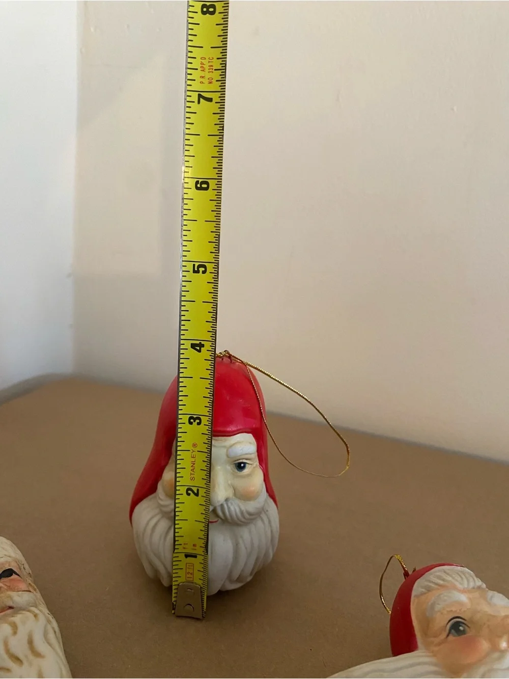 Vintage set of 4 Santa Ornaments - star, bell and icicle shapes, Belsnickle, red